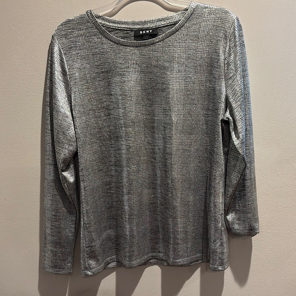 DKNY Gray Long Sleeve Top- shimmery silver and gray size L